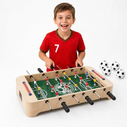 28 Inch Tabletop Foosball Table, Portable Wooden Soccer Game Set with Non-Slip Base, Ergonomic Handles for Kids and Adults, Indoor Family Game Night & Birthday Gift