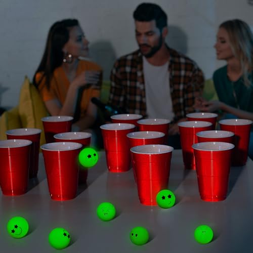 Soulchen 40mm Glow in The Dark Table Tennis Balls Bulk, Carnival Game Night, Neon Birthday Party Favors, Classroom Rewards, Goodie Bag Filler, Pet Playmate - color: Glow in the Dark Green, size: Smile Face