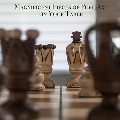 Wegiel Grand Royal Wooden Chess Set for Adults and Kids - 18 Inch Luxury Chess Set, Handcrafted from Premium Beech and Birch Wood - Unique Folding Design with Storage - color: Grand Royal