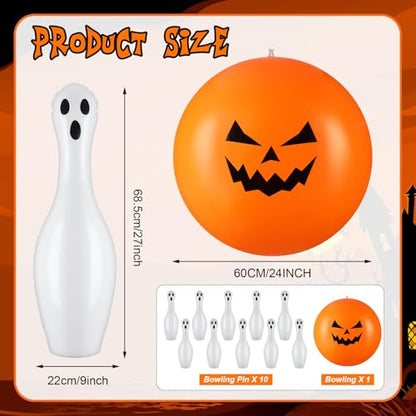 Lunmon 11 Pcs Easter Giant Inflatable Bowling Set 27 Inch Carrot Pins with 23 Inch Bowling Ball Indoor Outdoor for Adults Easter Party Yard Indoor Outdoor Games Supplies(Ghost) - style: Ghost