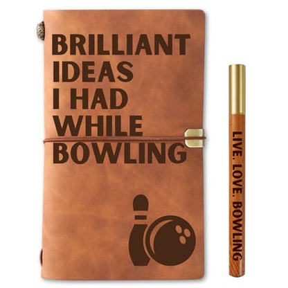 InnoBeta Bowling Lovers Gifts, Journal & Pen Set, 7.8x5 Inches | Vegan leather|Easy-to-Carry|Card Slot|Refillable Notebook|Leather with Faith Message|Travel Diary