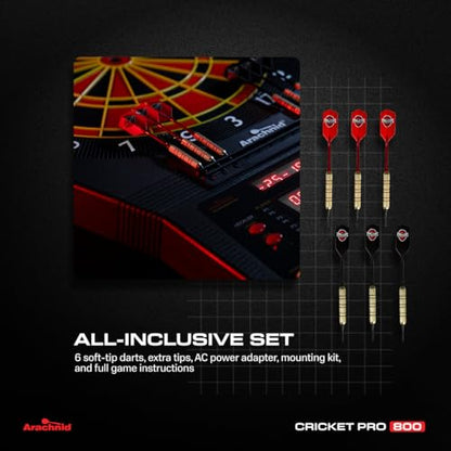 Arachnid Cricket Pro Tournament-Quality Electronic Dartboard up to 40 Games and 315 Variations (Including Popular Cricket Modes) - style: Pro 800
