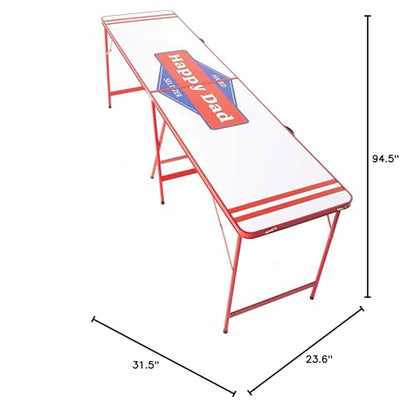 Happy Dad Portable Pong Table for Party, Tailgate Games, Folding Table for Indoor or Outdoor, Durable Scratch Proof Aluminum and Wood, Carrying Handles, 94.5”x 23.6” x 31.5”