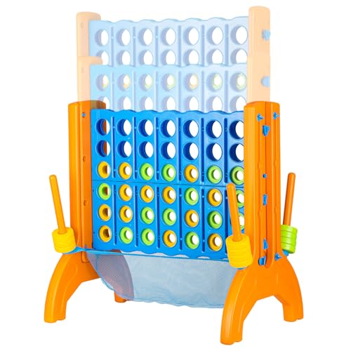 Ayeboovi Jumbo 4-in-A-Row Game, Adjustable Height 4-to-Score Family Strategy Board Game with Mesh Pocket, Oversized Backyard Outdoor Game for Kids & Adults