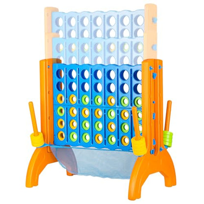 Ayeboovi Jumbo 4-in-A-Row Game, Adjustable Height 4-to-Score Family Strategy Board Game with Mesh Pocket, Oversized Backyard Outdoor Game for Kids & Adults