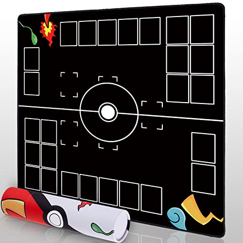 Playmat for Game with Tube - Stitched Play Mat for Card Gameplay with Zones, 2 Player Trainer Game Playing Mat (Black) - color: Black