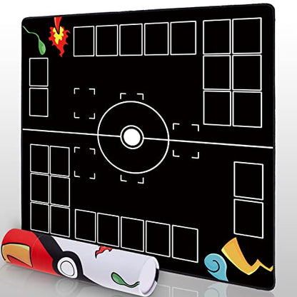 Playmat for Game with Tube - Stitched Play Mat for Card Gameplay with Zones, 2 Player Trainer Game Playing Mat (Black) - color: Black
