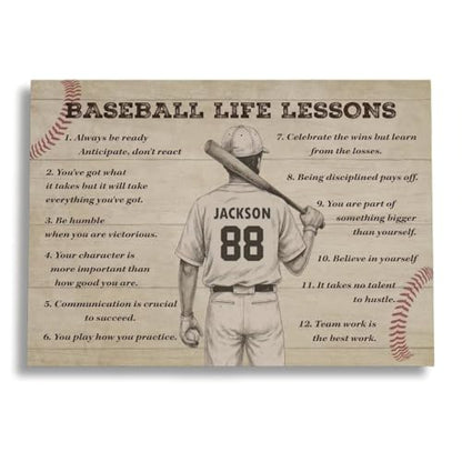 Personalized Baseball Life Lessons Canvas, Custom Baseball Poster Print, Personalized Motivational Sports Art For Players And Fans - color: Design 05