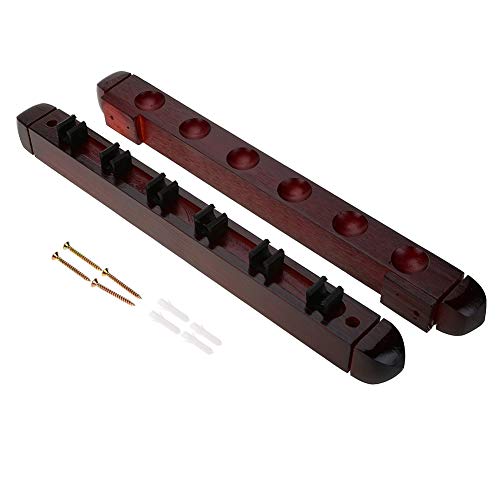 Keenso Pool Cue Rack, Billiard Cue Rack, Wood Wall Mounted, 6 Cues Pool Cue Stick Holder with 4 Screw & Expansion Plug for Pool Bars, Billiard Rooms, Homes, Clubs, and Casinos