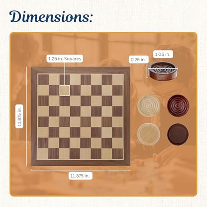 WE Games Old School Wooden Checkers Set Walnut and Natural Stain – 12 Inch Classic Board Game for Strategy Play, Gatherings, and Game Nights