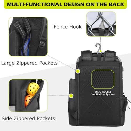 HAMBOLY Premium Pickleball Bag for Men & Women — Large Pickleball Backpack with Padded Paddle Pocket & Shoe Compartment, Tournament Ready with Insulated Cooler & Fence Hook - color: Dark Grey + Light Grey