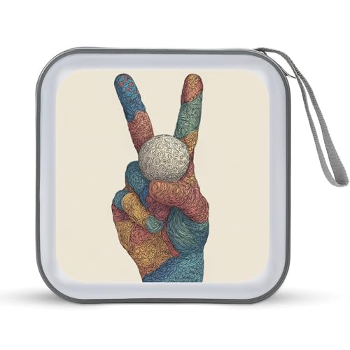 Hand with Peace Sign Holding Golf Ball CD Case DVD Storage Case Portable for Car Home Travel