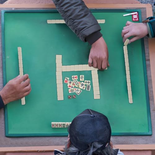 Cabilock Mini Mahjong Game Set 144 Tiles Portable Travel Mahjong Set with Dice and Blank Tiles Compact Chinese Kit for Family Parties Camping Beach Trips Tabletop Fun
