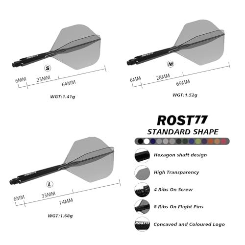 CUESOUL ROST 77 Integrated Dart Shaft and Flight Big Wing/Standard Shape Colour Collection Pack of 12 pcs - color: Standard Shape, size: Small