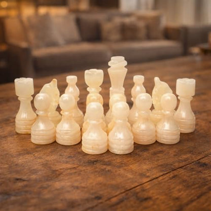 Handcrafted Premium Marble Chess Pieces Set – Elegant 32-Piece Replacement for 12-15 Inch Chess Boards Storage Box (Black and Onyx) - color: Black and Onyx