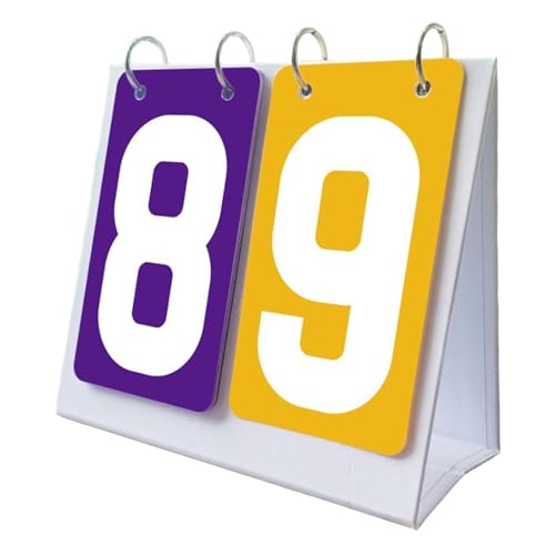 harayaa Sports Scoreboard Folding Tabletop Flip Number Board 2 Digit Portable Scorekeeper PVC Water Resistant Suitable for Volleyball Tennis Baseball Coaches - color: Purple and Yellow