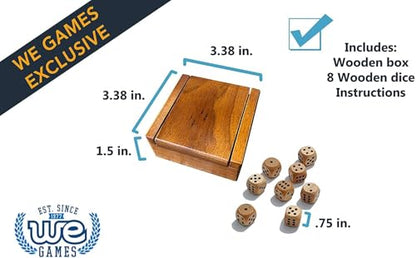WE Games Wooden Dice Box with 8 Rounded Wooden Dice - Instructions for 10 Dice Games - size: 19mm