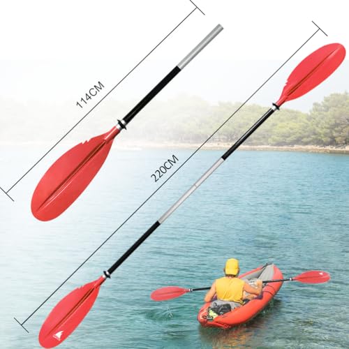 Karltion Kayak Paddle - Adjustable 2 Pieces Aluminum Alloy Shaft with Glass Fiber Blade for Surfing,Oar Fishing Easy Packable Travel - color: Red, size: 90.5"-1 paddle