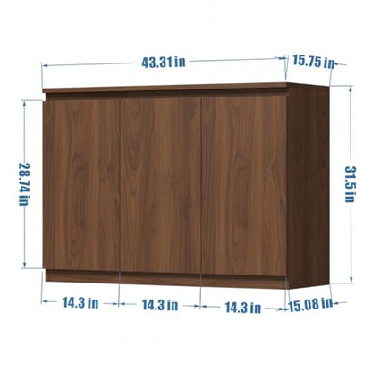 holzart 43" Walnut Brown Buffet Cabinet Sideboard with Storage - Modern 3-Door Wood Grain Kitchen Cupboard & Coffee Bar Station for Dining Room, Living Room - Adjustable Shelf, 43.3" W x 31.5" H - color: Brown