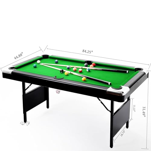 Billiards Table, Portable Foldable Space-Saving Table, Pool Table,Billiard Table Set Includes Balls, Cues, Chalks and Brush, Perfect for Family Game Room,Adult Rrec Room - color: Green