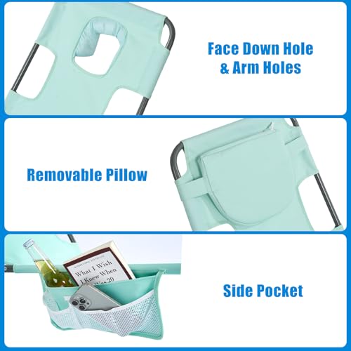 SunnyFeel Lounge Beach Chair for Adults with Face Hole, Backpack Reclining Beach Chairs Lay Flat, Sun Face Down Tanning Chair, Portable Folding Camping Cot for Outside Pool, Sunbathing, Reading - color: Teal-2set