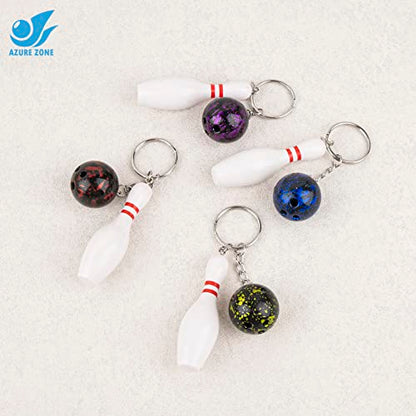 Azure Zone, Pack of 10 Bowling Pin Keychains Ball Charm Key Chain Sports Keyring