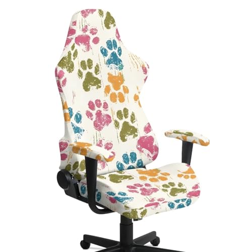 Colorful Paw Beige Print 4 PCS Gaming Chair Covers Slipcovers Non-Slip Dustproof Rotating Armchair Slipcovers Stretch Gamer Chair Cover with Armrest Covers - color: Colorful Paw Beige