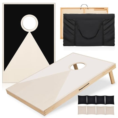 Solid Wood Cornhole Game Set, 2 Portable 3 x 2 ft Cornhole Boards, 8 Bean Bags, Indoor & Outdoor Lawn Toss Games Activity