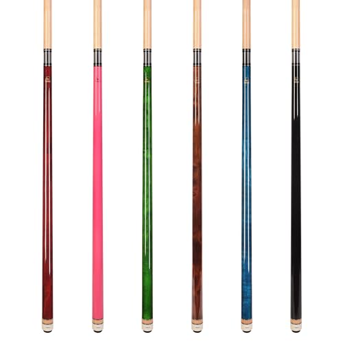 ASKA Set of Wrapless 2-Piece Billiard Pool Cue Sticks L3, 58" Hard Rock Canadian Maple, 13mm Hard Leather Tip, Mixed Weights and Colors - style: Set of 6 Sticks, with Pink