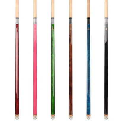 ASKA Set of Wrapless 2-Piece Billiard Pool Cue Sticks L3, 58" Hard Rock Canadian Maple, 13mm Hard Leather Tip, Mixed Weights and Colors - style: Set of 6 Sticks, with Pink