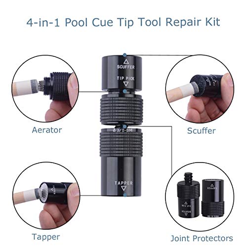Aluminum 4-in-1 Billiard Pool Cue Tip Accessory Tool Repair Kit (Scuffer, Aerator, Tapper, Joint Protector) - style: Radial