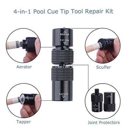 Aluminum 4-in-1 Billiard Pool Cue Tip Accessory Tool Repair Kit (Scuffer, Aerator, Tapper, Joint Protector) - style: Radial