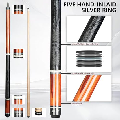 CUEELF Pool Cue Stick Low Deflection Hand-Made Inlay Billiard Cue 58'' Professional Billiard Pool Cue Stick for Adults-12.5mm Tip,3/8 * 8 Joint - color: WD-YH-SM-HM