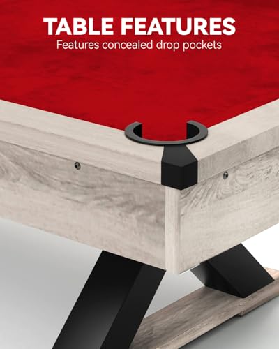 7ft Pool Table for Home, Billiard Table Set with Accessories - Includes 2 Cue Sticks, Balls, Triangle, Chalk & Brush - x-Leg Industrial Design for Game Room, Basement, Office, Apartment
