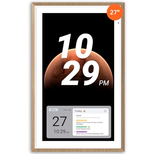 Apolosign 27-inch Digital Calendar & Smart Family Wall Planner, No Subscription, Calendar & Dashboard Dual-Mode System, Shared Touchscreen Display with Calendar Sync, Chore Charts & Family Scheduling Hub, Wall Mount Included (Teak) - color: Teak