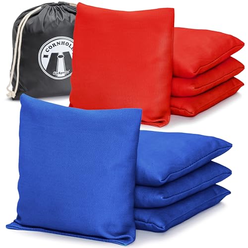 GoSports Official Regulation Cornhole Bean Bags Set of 8 – for Fun Casual Cornhole Games - All Weather - American Stars and Stripes or Red and Blue - color: Classic Red & Blue, size: 6" x 6"