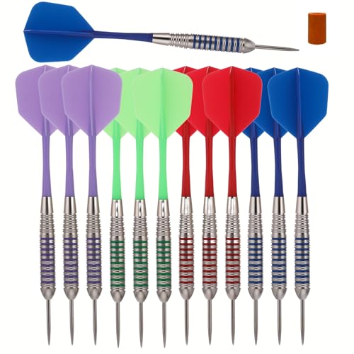 Steel Tip Darts Set |12 pc Bar Darts; 3 of Each Color; Perfect Fun Darts for 4 Players Throwing Metal Tip On Dartboard in Family Game Room, Man Cave - color: 23g Nickel-STC10455
