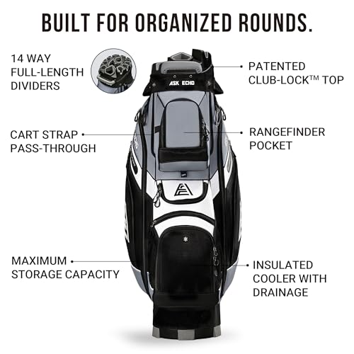 ASK ECHO T-Lock Golf Cart Bag, Quiet 14-Way Full-Length Divider - color: Grey