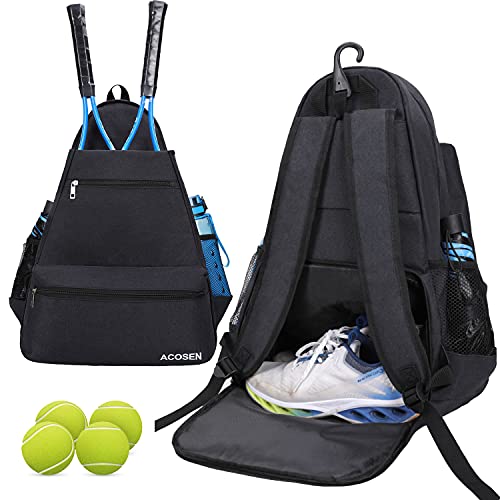 ACOSEN Tennis Bag Tennis Backpack - Large Tennis Bags for Women and Men to Hold Tennis Racket,Pickleball Paddles, Badminton Racquet, Squash Racquet,Balls and Other Accessories - color: Black - B