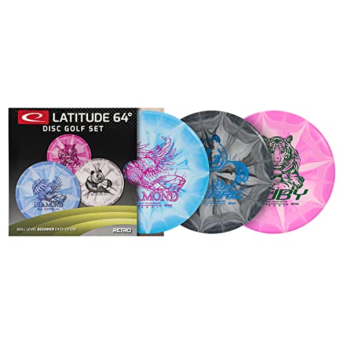Latitude 64 Beginner Retro Burst Disc Golf Starter Set | Set Includes a Retro Ruby, Retro Pearl, and a Retro Diamond | Disc and Stamp Colors Will Vary (3 Discs)