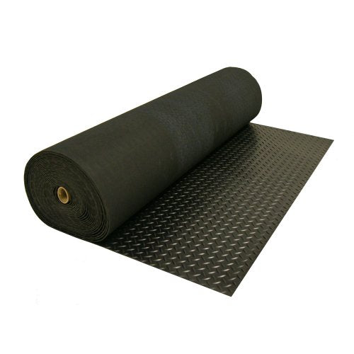 Rubber-Cal Diamond-Plate Rubber Flooring Roll - 3 mm x 4 ft x 2 ft Roll - Black - size: 24"L x 48"W x 0.1"Th
