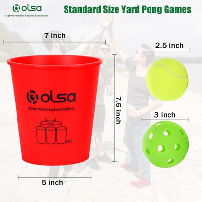 Olsa Giant Yard Pong Games, Outdoor Games for Adults and Family, Toss Games with 12 Buckets, Balls & Strength Carrying Bag for Beach, Camping, Lawn and Backyard(Red) - color: Red