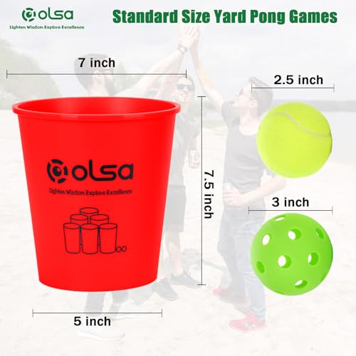 Olsa Giant Yard Pong Games, Outdoor Games for Adults and Family, Toss Games with 12 Buckets, Balls & Strength Carrying Bag for Beach, Camping, Lawn and Backyard(Red) - color: Red