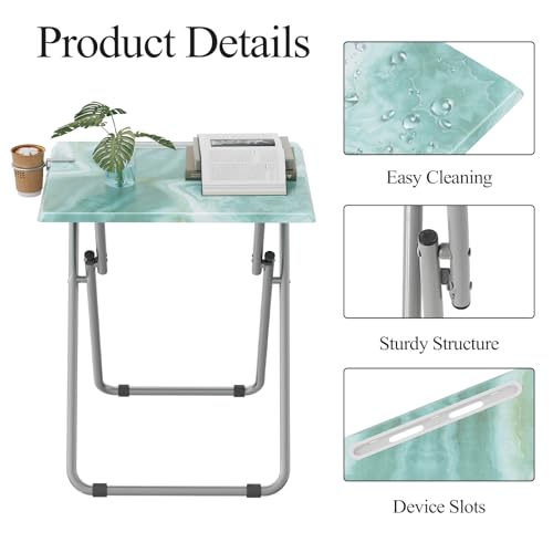 TV Trays Table Set of 4 Portable Folding TV Tray Table TV Dinner Tray with Sturdy MDF, Small Folding Tables with Phone & Tablet Slot, No Assembly Required, 15 x 18.9 x 25.6 in (Sea Blue Marble, 4Pcs) - color: Sea Blue, size: 4PCS