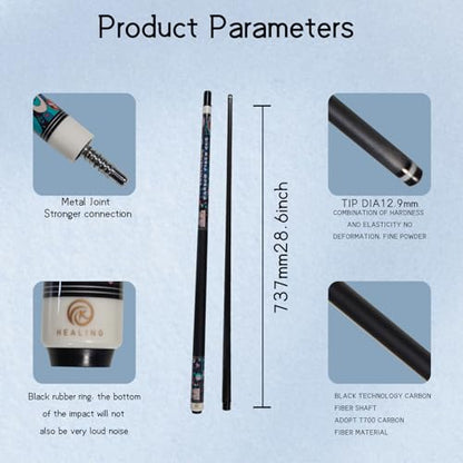 58" 19-20oz 2-Piece Carbon Pool Cue Stick 11.8mm Tip Billiard Carbon Fiber Clue, Billiard Supplies 1/2 Joint Handmade Straight Fit Ball/Black Eight, Nine Balls 19-20oz (Play Cue) - color: Black-3