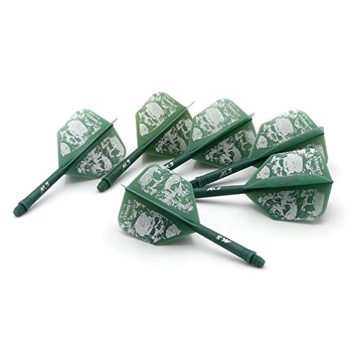CUESOUL 6 Pieces ROST Integrated Dart Shaft and Flights - color: Shaft Length 28mm-Big Wing Shape-Green Skull