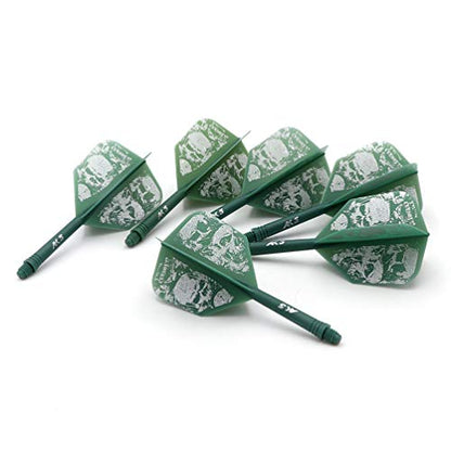 CUESOUL 6 Pieces ROST Integrated Dart Shaft and Flights - color: Shaft Length 28mm-Big Wing Shape-Green Skull