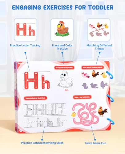 JoyCat Preschool Learning Activities 48 Reusable Pages, Handwriting Practice for Kids Toddlers, Tracing Letter Number Workbooks, Educational Autism Busy Book, Learning Gift Toys for 3 4 5 Year Olds - style: 1. Trace & Write