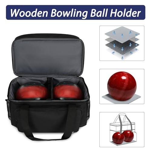 LARIPOP 2 Ball Bowling Bag Double Bowling Ball Carrier with Padded Holder, Shoe Compartment for Men Women Bowling League & Tournament - color: Black