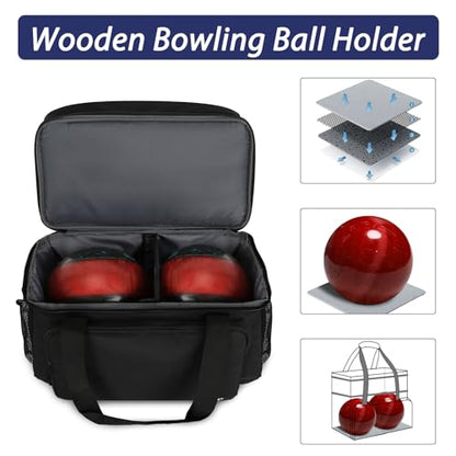 LARIPOP 2 Ball Bowling Bag Double Bowling Ball Carrier with Padded Holder, Shoe Compartment for Men Women Bowling League & Tournament - color: Black